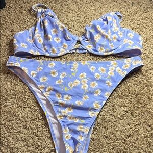 Cupshe Lavender High Waisted Floral Bikini Set